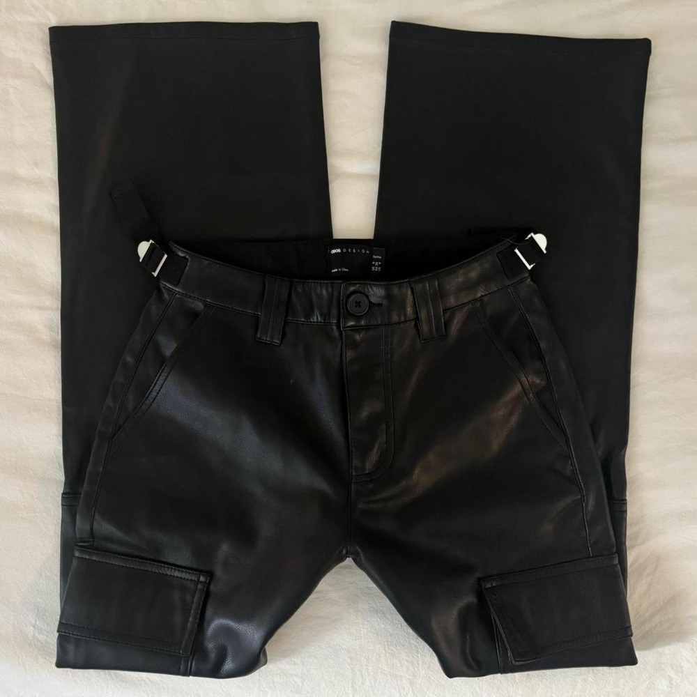 ASOS Design Petite Black faux leather cargo pants